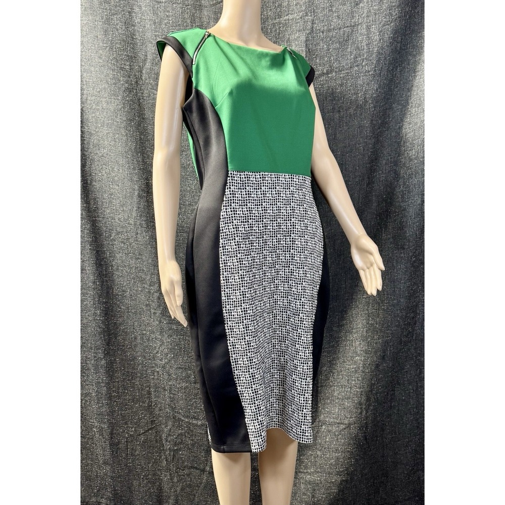 Enfocus Studio Black And Green Midi Sheath Cocktail Dress Sz 14